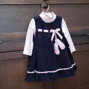 Navy corduroy ballerina dress with l/s shirt.